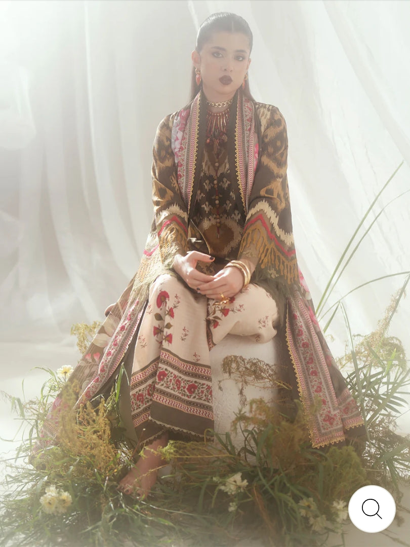 Eres Bonita by BinIlyas Embroidered Viscose Shirt with Digital Print Chiffon Dupatta & Trousers | 3-Piece Unstitched Suit 1102-B