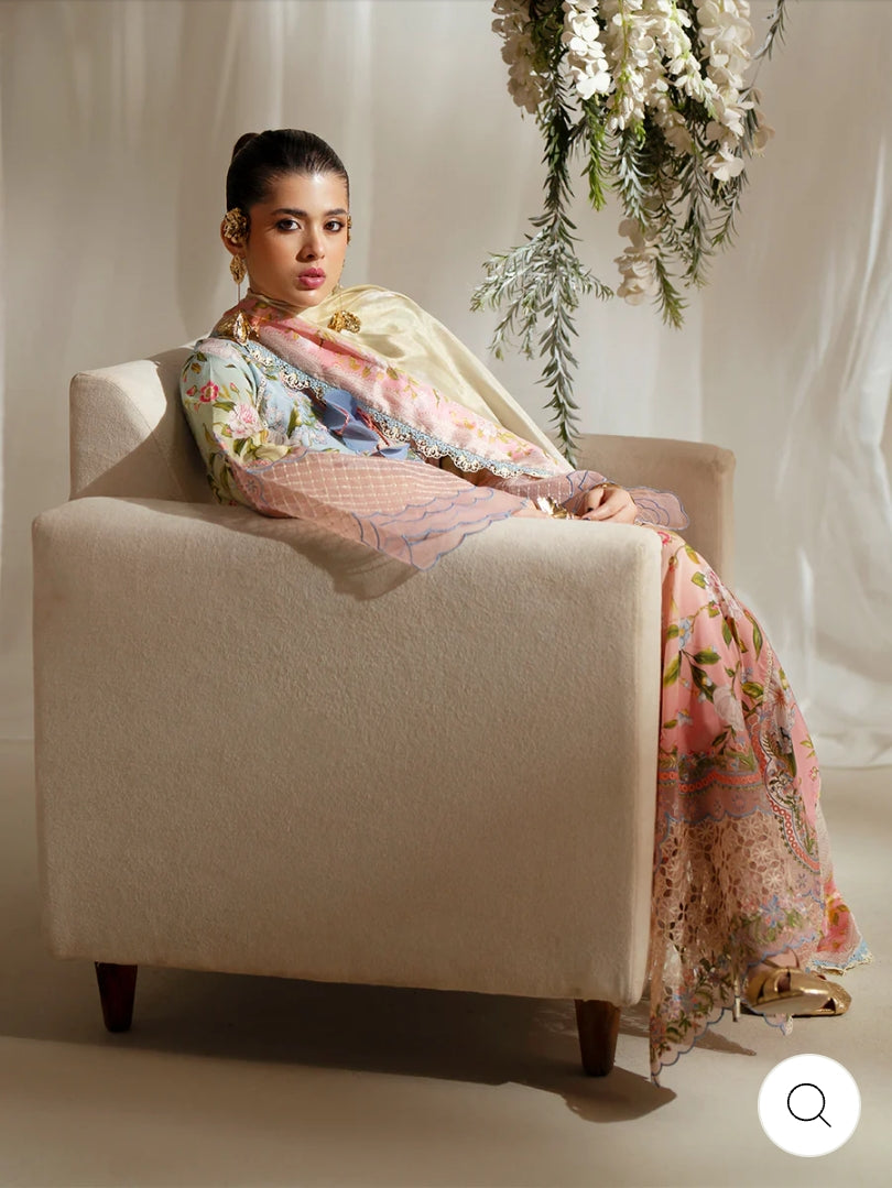 Eres Bonita by BinIlyas Embroidered Viscose Shirt with Digital Print Chiffon Dupatta & Trousers | 3-Piece Unstitched Suit 1105-A