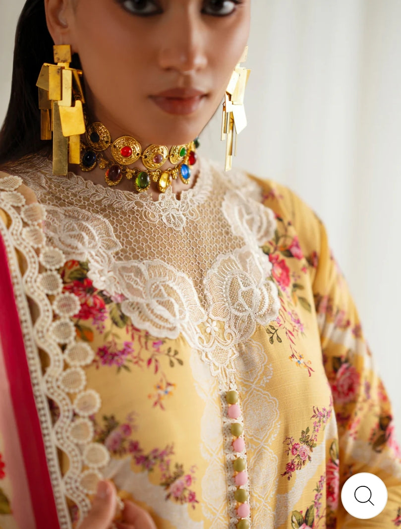 Eres Bonita by BinIlyas Embroidered Viscose Shirt with Digital Print Chiffon Dupatta & Trousers | 3-Piece Unstitched Suit 1101-B