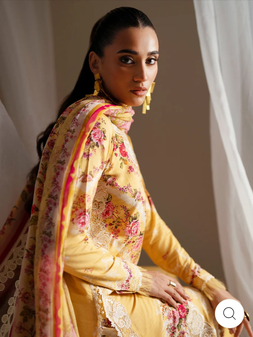 Eres Bonita by BinIlyas Embroidered Viscose Shirt with Digital Print Chiffon Dupatta & Trousers | 3-Piece Unstitched Suit 1101-B