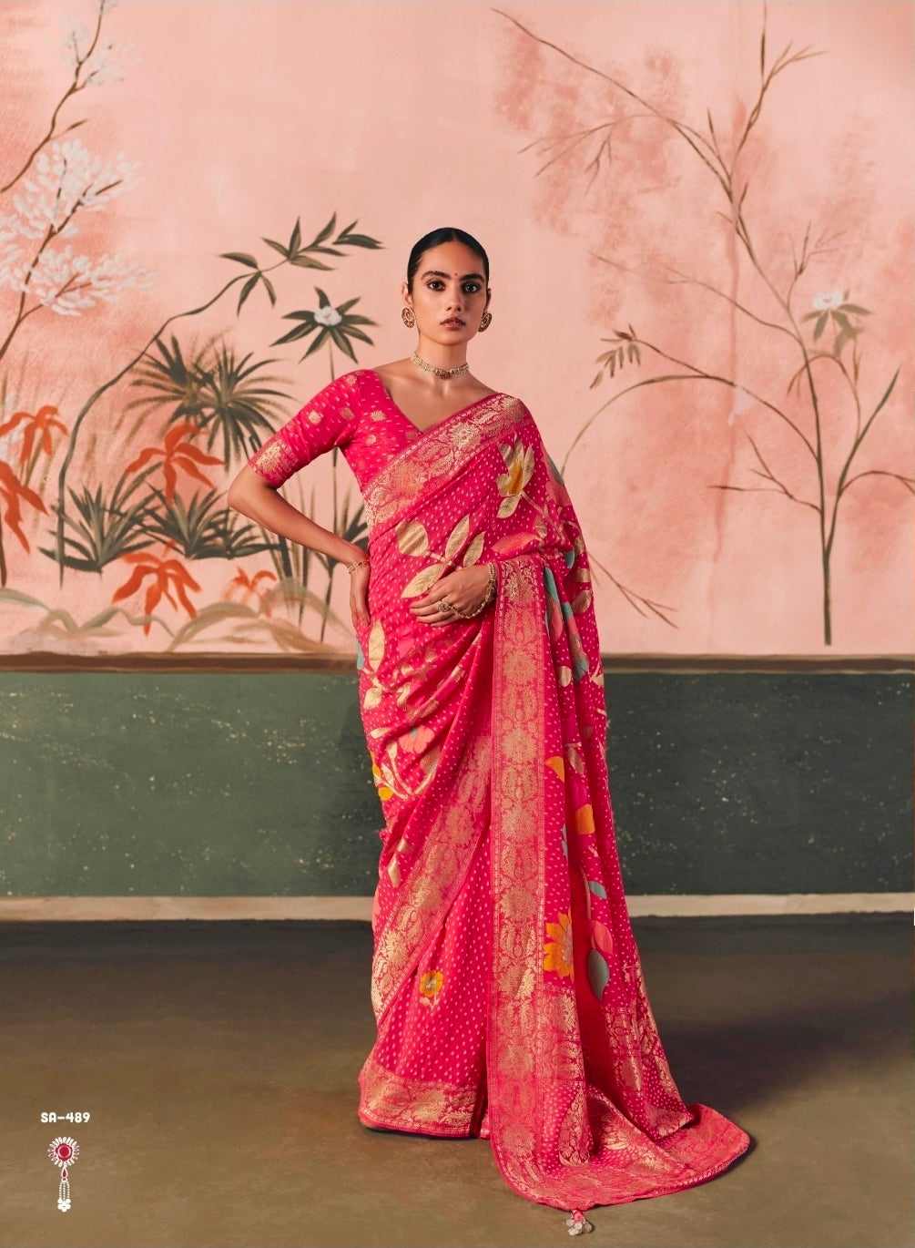 Kimora Sindhuri Premium Bindiya Bandhani Georgette Saree with Blouse SA-489