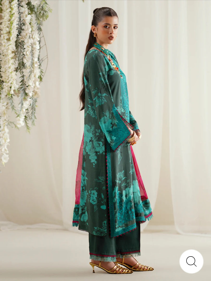 Eres Bonita by BinIlyas Embroidered Viscose Shirt with Digital Print Chiffon Dupatta & Trousers | 3-Piece Unstitched Suit 1106-B