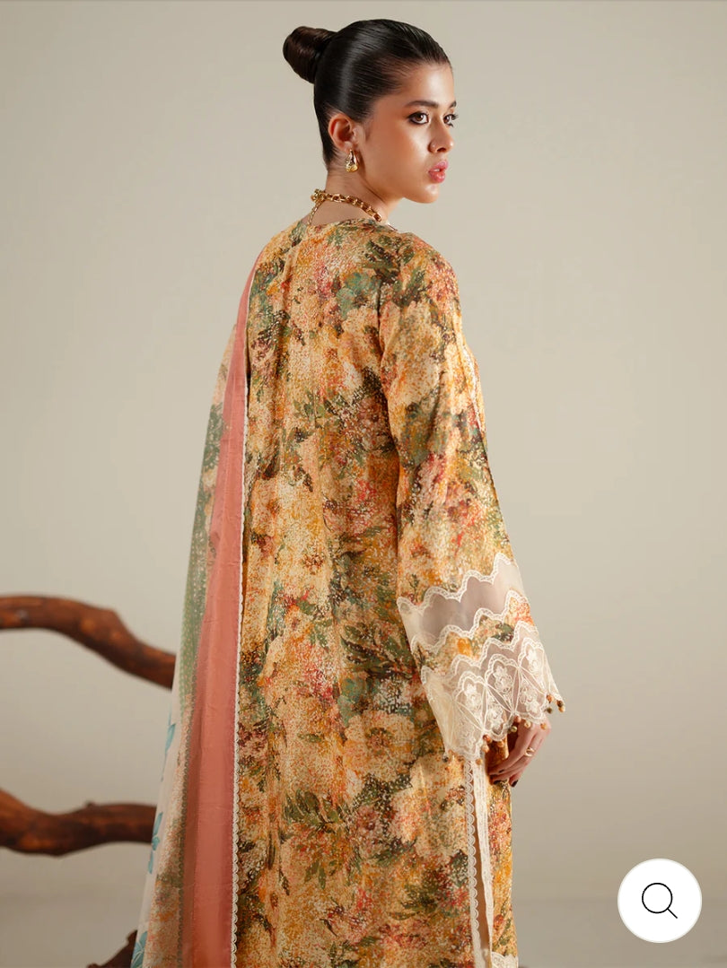 Eres Bonita by BinIlyas Embroidered Viscose Shirt with Digital Print Chiffon Dupatta & Trousers | 3-Piece Unstitched Suit 1104-A