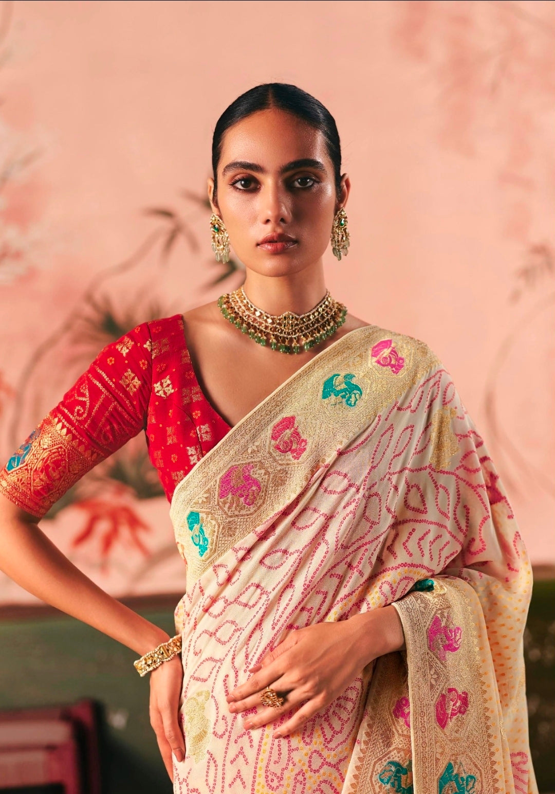 Kimora Sindhuri Premium Bindiya Bandhani Georgette Saree with Blouse SA-482