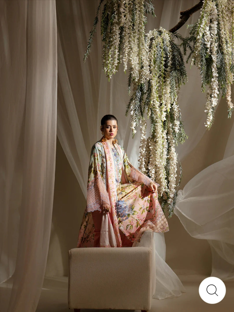 Eres Bonita by BinIlyas Embroidered Viscose Shirt with Digital Print Chiffon Dupatta & Trousers | 3-Piece Unstitched Suit 1105-A