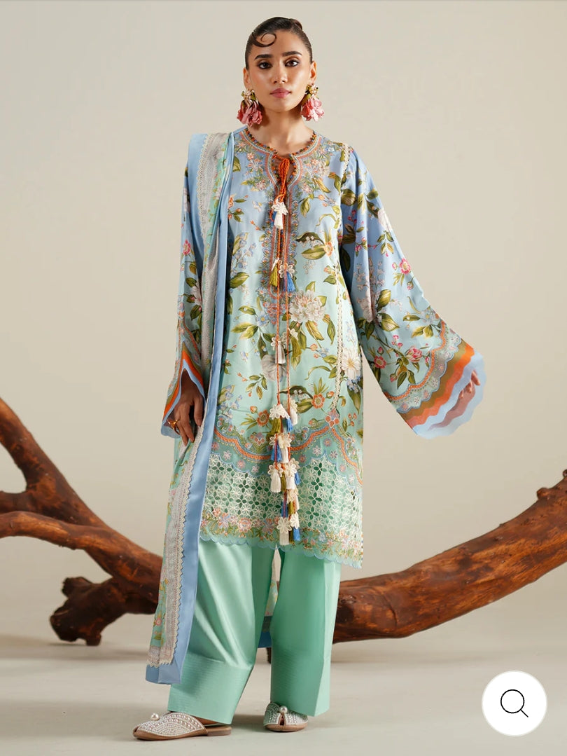 Eres Bonita by BinIlyas Embroidered Viscose Shirt with Digital Print Chiffon Dupatta & Trousers | 3-Piece Unstitched Suit 1105-B