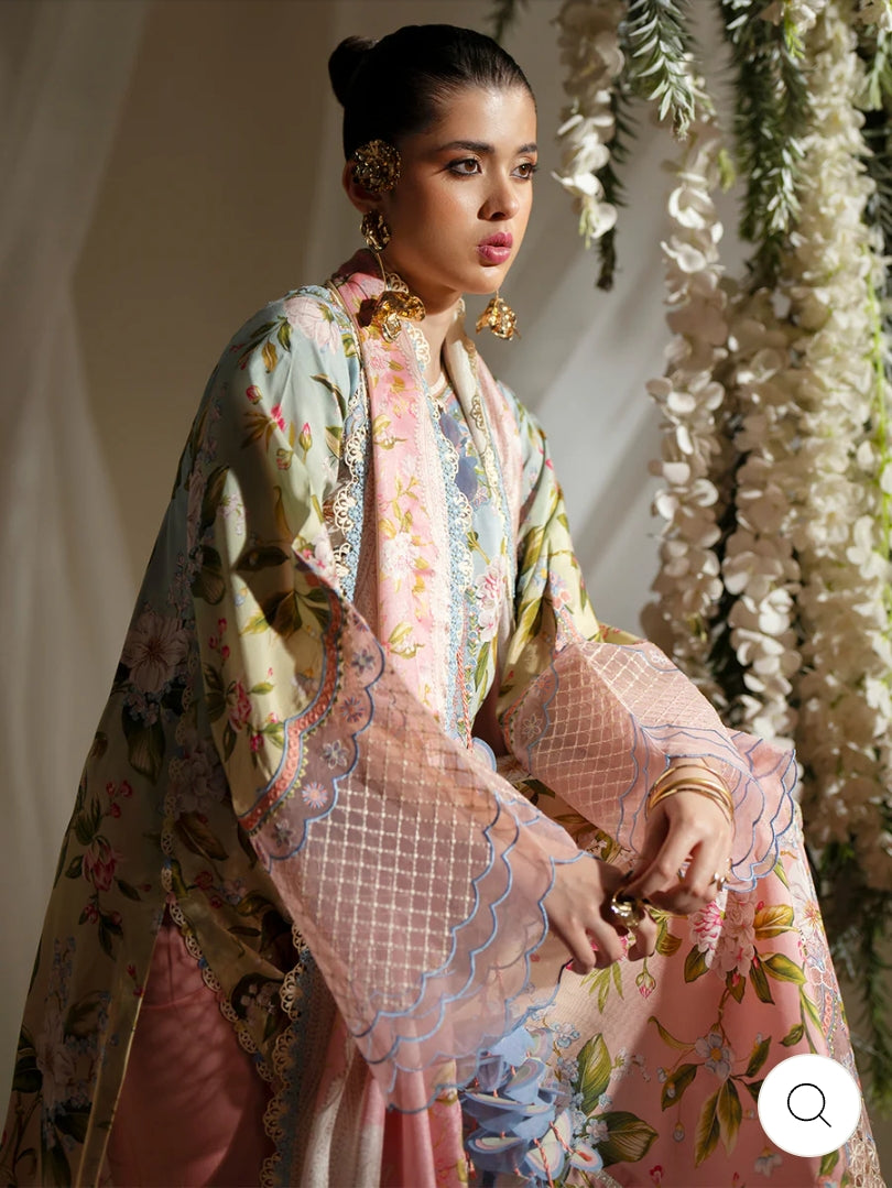 Eres Bonita by BinIlyas Embroidered Viscose Shirt with Digital Print Chiffon Dupatta & Trousers | 3-Piece Unstitched Suit 1105-A