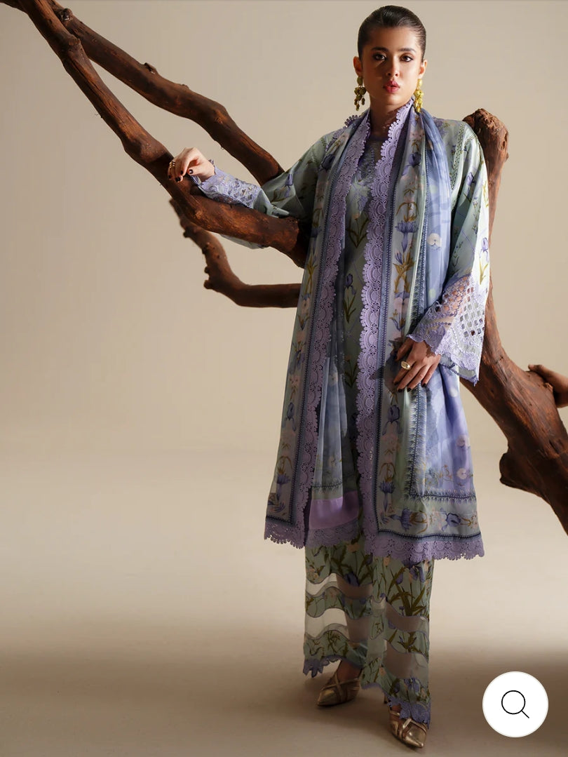Eres Bonita by BinIlyas Embroidered Viscose Shirt with Digital Print Chiffon Dupatta & Trousers | 3-Piece Unstitched Suit 1103-A