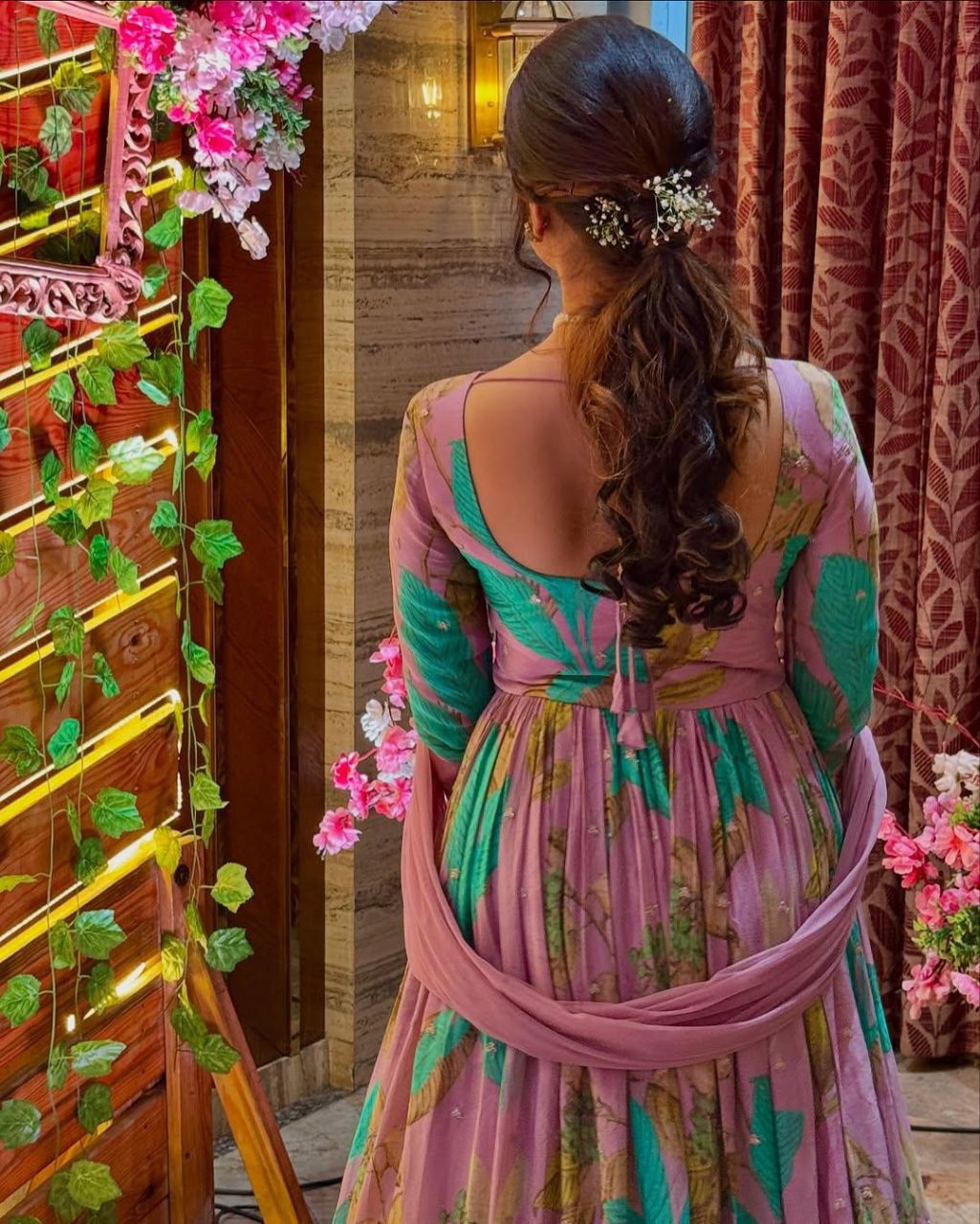 ZB-Series | Embroidered Fox Georgette Party Gown & Dupatta Set Pink