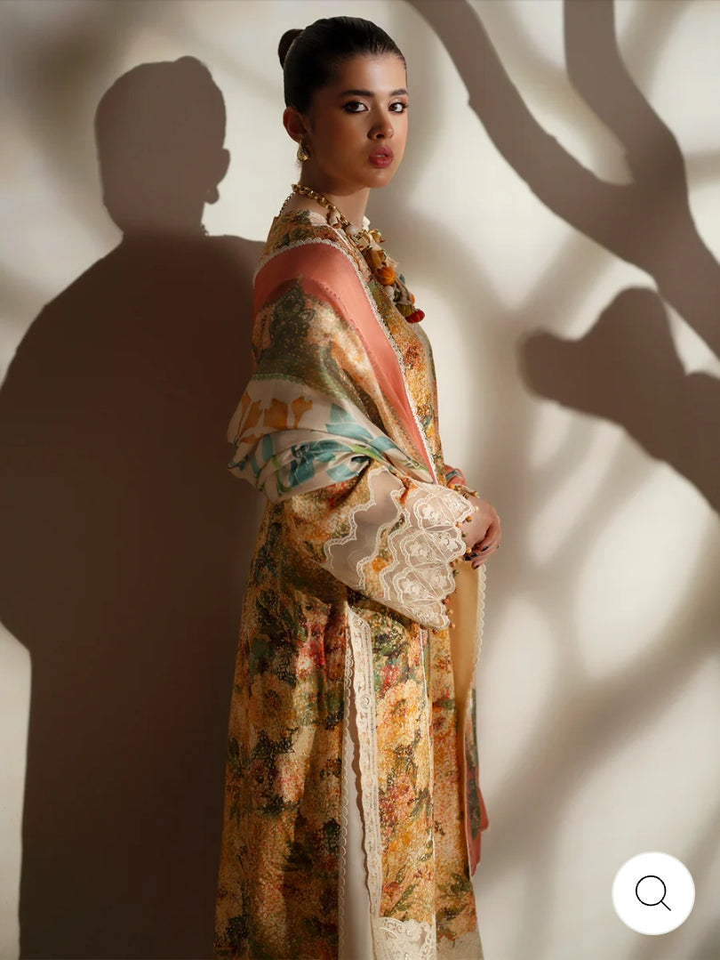 Eres Bonita by BinIlyas Embroidered Viscose Shirt with Digital Print Chiffon Dupatta & Trousers | 3-Piece Unstitched Suit 1104-A