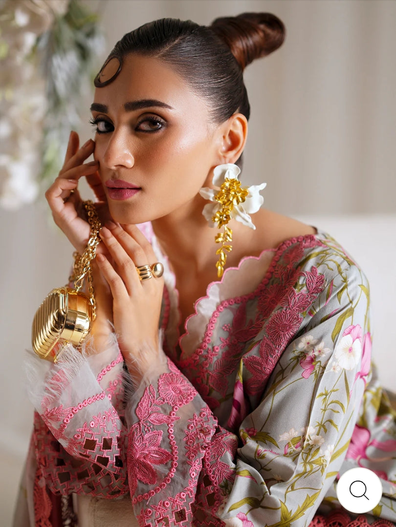 Eres Bonita by BinIlyas Embroidered Viscose Shirt with Digital Print Chiffon Dupatta & Trousers | 3-Piece Unstitched Suit 1103-B