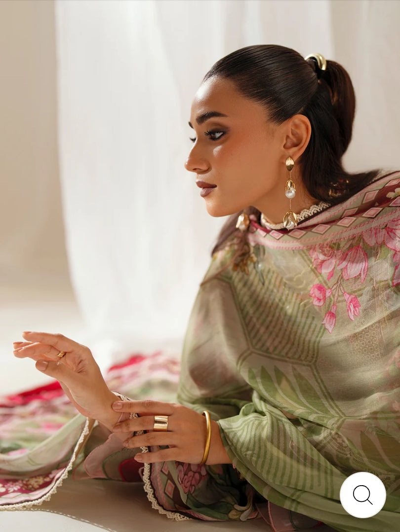 Eres Bonita by BinIlyas Embroidered Viscose Shirt with Digital Print Chiffon Dupatta & Trousers | 3-Piece Unstitched Suit 1107-B
