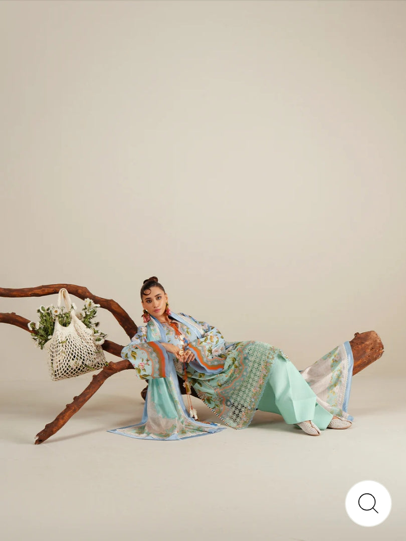 Eres Bonita by BinIlyas Embroidered Viscose Shirt with Digital Print Chiffon Dupatta & Trousers | 3-Piece Unstitched Suit 1105-B