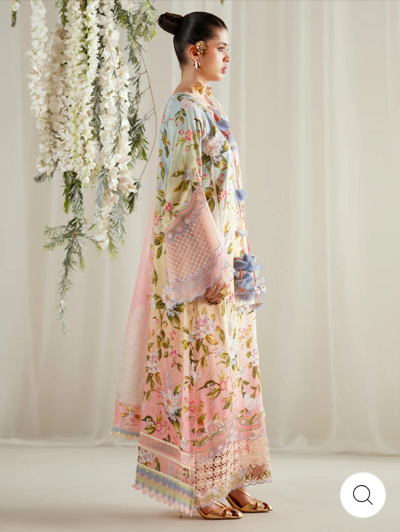 Eres Bonita by BinIlyas Embroidered Viscose Shirt with Digital Print Chiffon Dupatta & Trousers | 3-Piece Unstitched Suit 1105-A
