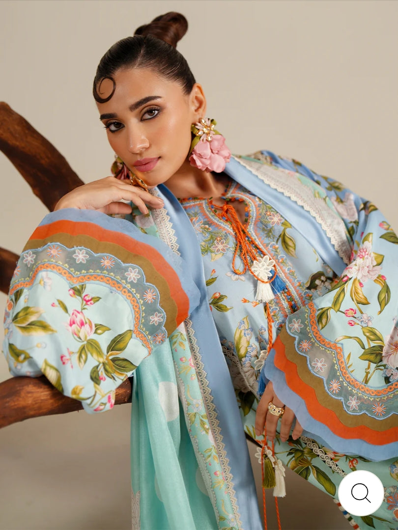 Eres Bonita by BinIlyas Embroidered Viscose Shirt with Digital Print Chiffon Dupatta & Trousers | 3-Piece Unstitched Suit 1105-B