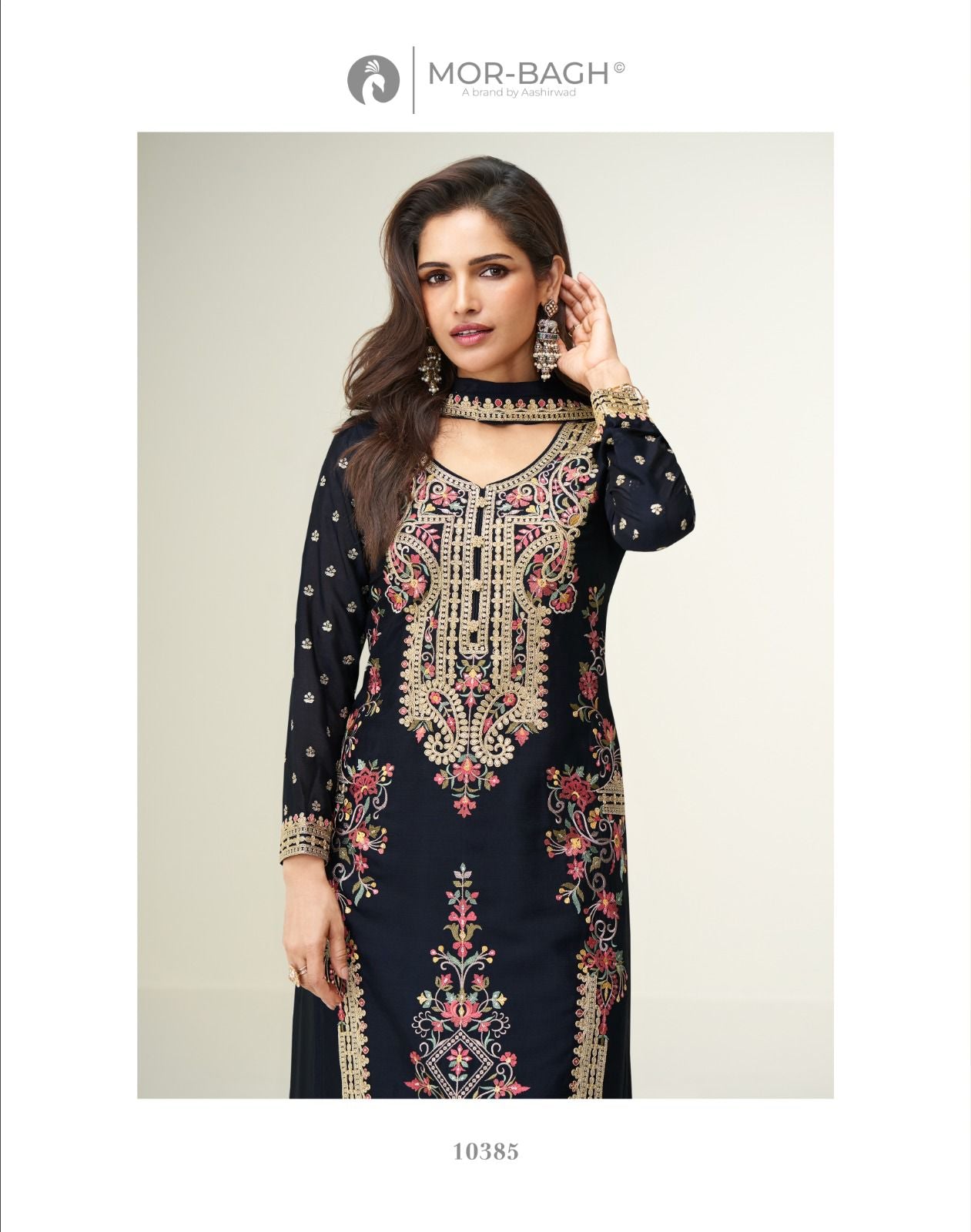 Alisha Semi-Stitched Chinnon Silk Anarkali Suit Set with Palazzo& Dupatta | AASHIRWAD CREATION 10385