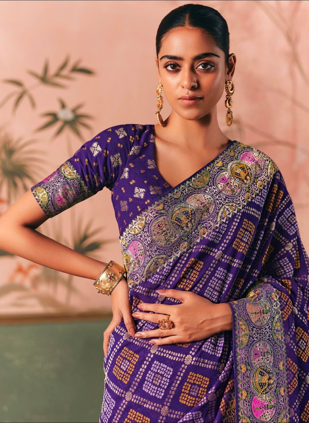 Kimora Sindhuri Premium Bindiya Bandhani Georgette Saree with Blouse SA-485