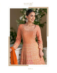 Rutba Swarovski Embellished Anarkali Gown by Sayuri | Premium Georgette Pink & Orange