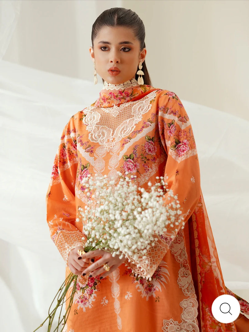 Eres Bonita by BinIlyas Embroidered Viscose Shirt with Digital Print Chiffon Dupatta & Trousers | 3-Piece Unstitched Suit 1101-A