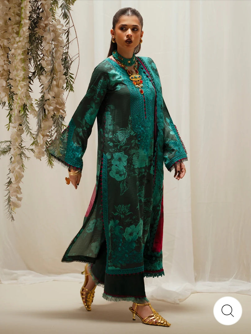 Eres Bonita by BinIlyas Embroidered Viscose Shirt with Digital Print Chiffon Dupatta & Trousers | 3-Piece Unstitched Suit 1106-B